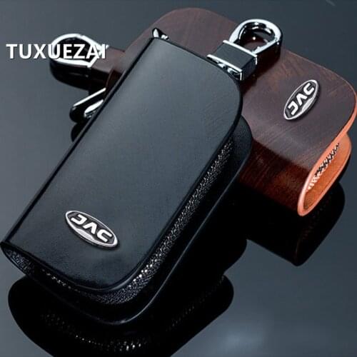 Genuine Leather Car Key Bag Case Cover Wallet With Logo For JAC Refine S2 S3 S4 S5 S7 R3 J3 J3S J3 Turin T4 T40