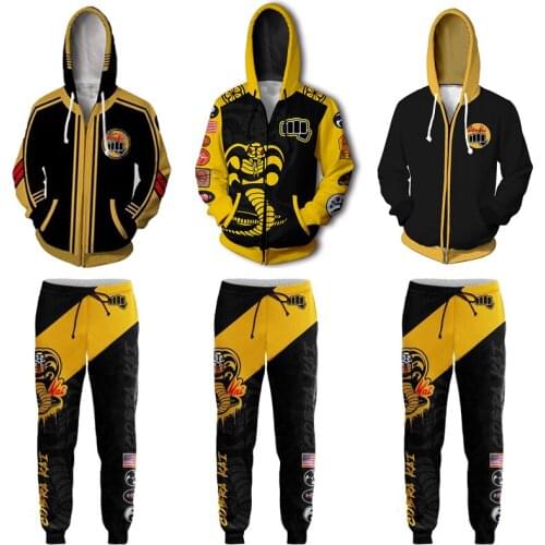 Cobra Kai Val Armorr Hoodies + Pant Cosplay Costume Halloween Karate Kid 3D Printing Hooded Jacket Sweatshirts Pant Sets C54M17