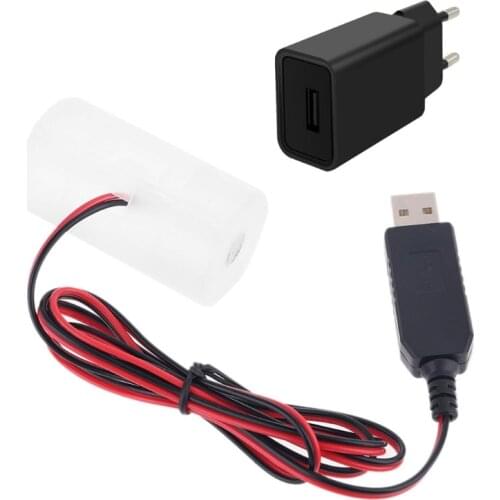 EU Plug USB Battery Power Supply Adapter Can Replace 1 to 4pcs 1.5V 3V 4.5V 6V D Size LR20 Battery Eliminator 1m Cable for G99B