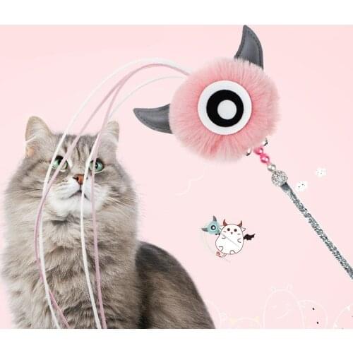 Cat Toy Interactive Monster Shape Feather Teaser Stick Wand Pet Feather Refill Replacement Accessories Product for Kitten Cats