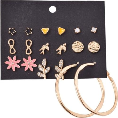 Simulated Pearl Ball Zircon Stud Earrings Set Women Flower Heart Crystal Piercing Stud Earring kit Bijouteria brincos Jewelry