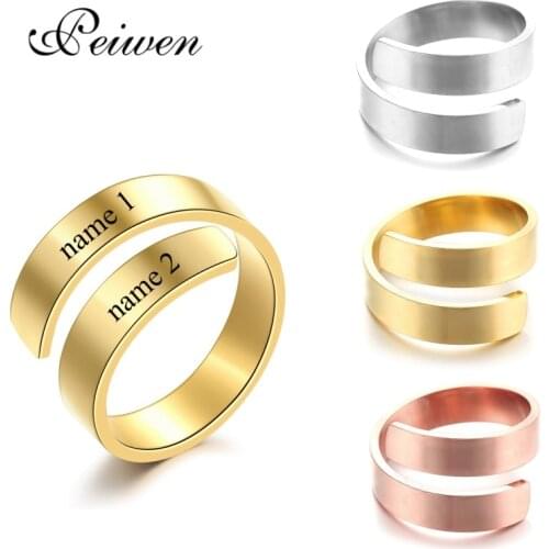 Personalized Ring Stainless Steel Custom 2 Names Engraved Simple Promise Rings For Women Mom Anniversary Jewelry Nameplate Ring