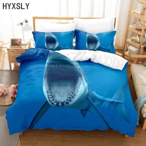 Shark Fish Blue Sea Bedding Set Kid Child Adult Duvet Quilt Cover Single Double Twin Queen King Size 2/3pcs Bedclothes Drop Ship