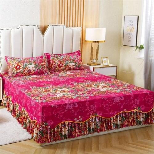 Bedding Set High Quality Bed Skirt + 2pcs Pillowcase Retro Fashion Jacquard Europe Art Bedspread Bed Sheets Double King Bed Shee