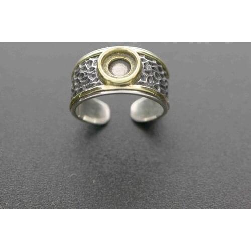 6MM vintage style brass merged cabochon stone round bezel antiqued solid 925 sterling silver adjustable ring settings 1213047