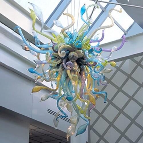 Handmade Blown Glass Chandeliers Lamp Multi Colored Elegant Art Decor LED Pendant Light Fixtures for Living Room Custom 24 Inch