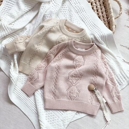 Adorable Baby Girls Sweater Autumn Winter Warm Cotton Knitted Hollow Jacquard Pullovers for Toddler Girls Clothing Kids Outwear