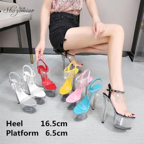 Model Transparent Crystal shoes 17CM Thin heel High heel Sandal Sexy Bar Nightclub Fashion show Womens shoes Pole dancing shoes