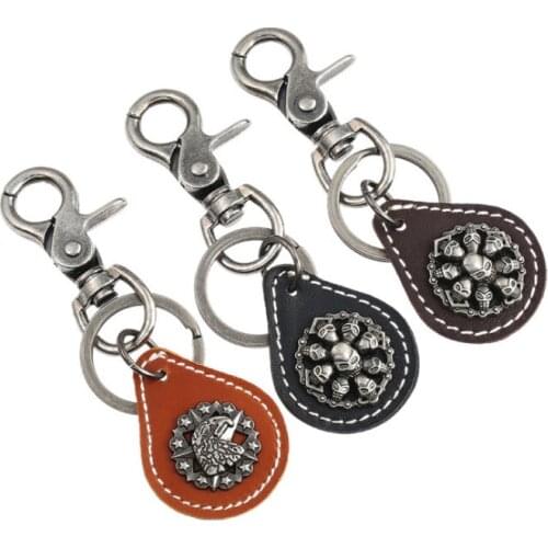 Fashion Punk Skull Men Car Keychain Gothic Skeletons Eagle Pendants Alloy Rings Leather Bag Holder Key Chain Hiphop Rock Jewelry