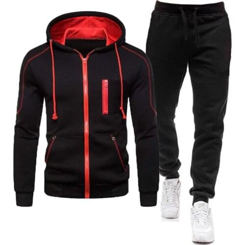 Mens Suit Zipper Hooded Jacket + Sports Track And Field Jogging Autumn And Winter Trousers Sports Mens Suit