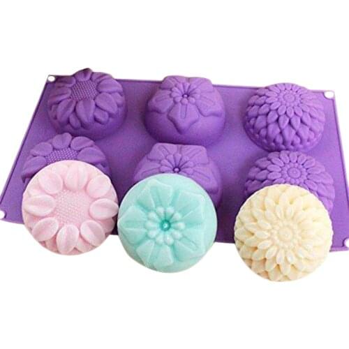 6 Cavities Soft silicone baking tray cake mold diy soap appliance 6 even chrysanthemum moon cake pudding mold mechanism mold