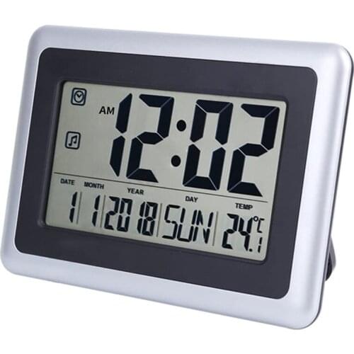 Atomic Wall Desk Clock Large Display with Indoor Outdoor Temperature Date Calendar Digital Alarm Clock Battery Operated for Room