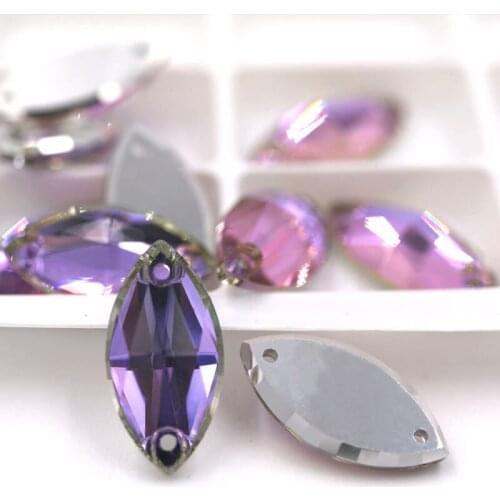 New arrival 7x15mm Leaf shape sew on rhinestones Purple Light flatback glass rhinestones diy Wdding dress/clothing accessories
