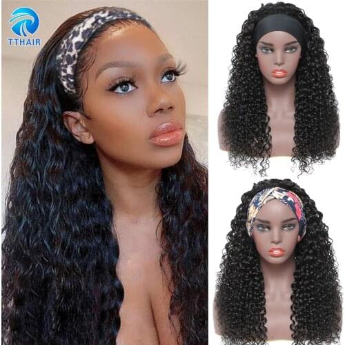 Water Wave Wig Human Hair Wigs Headband Wig Human Hair Brazilian Remy Hair Wig 150 U Part Wig Full Machine Made Wig With Bangs