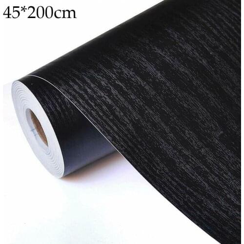 45x200cm Black Wood Grain Thickening Wallpaper Film Furniture Kitchen Vinyl Wallpaper Cupboard Kitchen Self Adhesive PVC Sticker