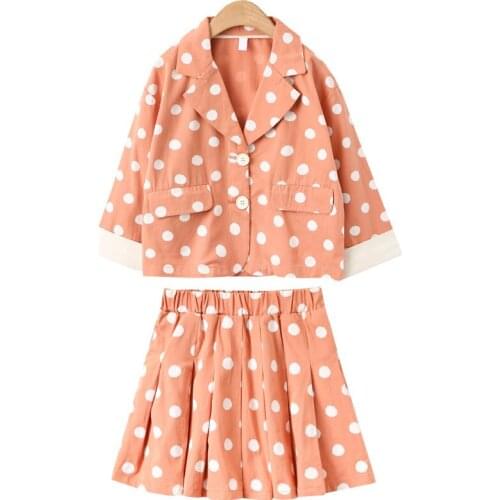 Teenage Girls Blazer and Skirt Set Two-Piece Suit Blazer Set 2020 for Girls Clothing Sets School Polka Dot Suit Sets 6 8 10 12 Y