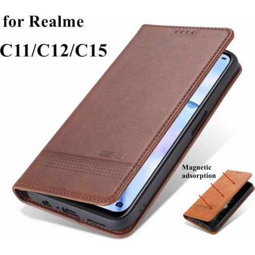 Deluxe magnetic adsorption leather case for OPPO Realme C15 C12 C11 flip cover wallet protective case capa fundas