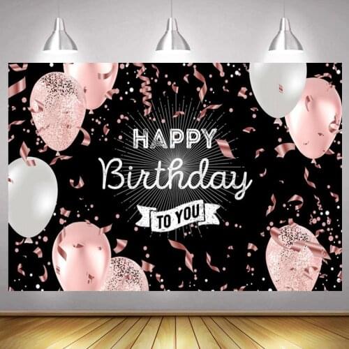 Pink Happy Birthday Party Backdrop Boy Girls Gold GlitterBalloon Adult Photography Background Shining Dots Banner Photocall