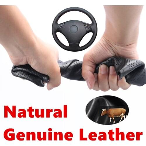 Hand sewing Black Genuine Calfskin Leather Car Steering Wheel Cover Wrap for BMW E90 320 318i 320i 325i 330i 320d X1 328xi 2007