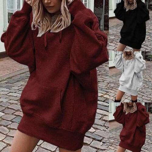 Chic Lady Solid Color Thicken Long Sleeve Loose Hooded Hoodie Sweatshirt Blouse
