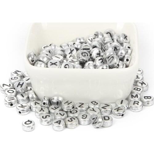 Mixed Silver Bottom Black Letter Acrylic Bead Charm Loose Spacer Beads For Jewelry Making DIY Needlework Bracelet Accessories