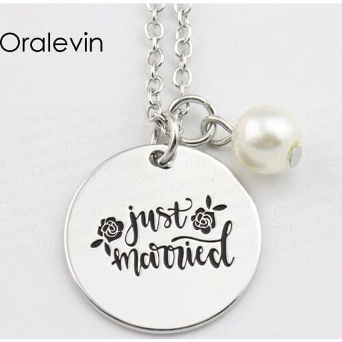 JUST MARRIED Inspirational Hand Stamped Engraved Accessories Custom Pendant Necklace Gift Fashion Jewelry,10Pcs/Lot, #LN873