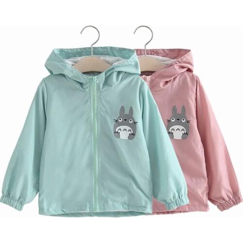 Girls Windbreaker Clothes Hooded Cartoon Print Spring Autumn Children Casual Outwear Clothing Jackets For 2-7 Years Kids