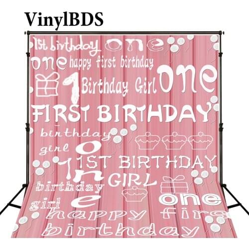 VinylBDSD Pink Happy 1st Birthday Photography Backdrop Baby Digital Graffiti Princess Background for Photocall Birthday Party