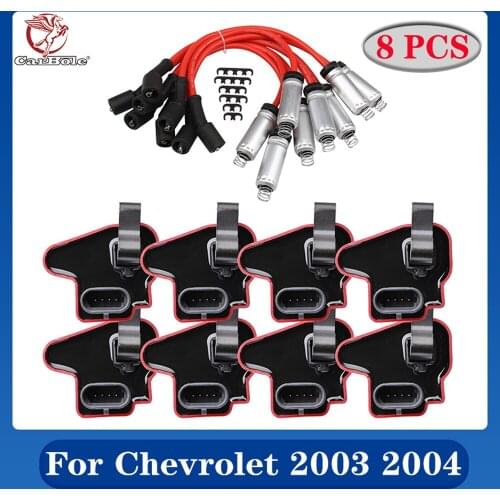 High performance 8 Pack D581 Square Ignition Coil With Spark Plug Wires For Chevrolet 2003 2004 Chevy GMC LS 4.8L 5.3L 6.0L 8.1L