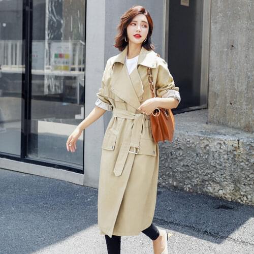 Windbreaker Women Long Outerwear 2019 New Korean Office Ladies Fashion Casual Slim Lace Up Coats Long Sleeve Trench Coat f1524