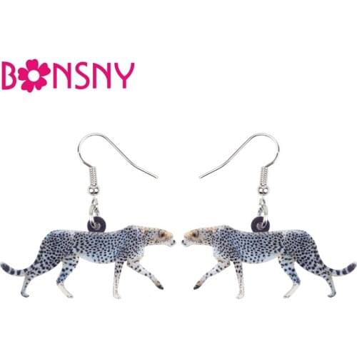 Bonsny Acrylic Walking Panther Leopard Earrings Big Long Dangle Drop Unique Wild Jungle Animal Jewelry For Women Girl Teens Gift