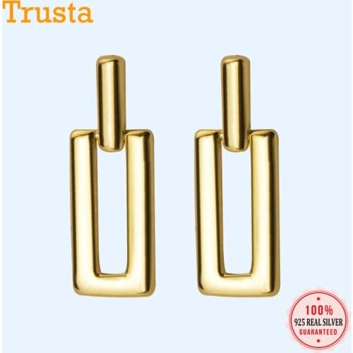 Trustdavis 100% 925 Sterling Sweet Cute Hollow Rectangle Stud Earrings Gift For Women Girls Kids Lady Silver 925 Jewelry DA455