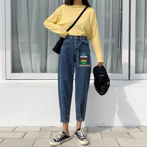 Personalized customization picture customization loose women elastic waist thin harem pants nine points jeans women Korean versi