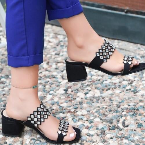 Tonar Aris Black Suede Cubic Zirconia Women Slippers Spring Summer New Season Casual New Creation Cool Summery Style Comfortable