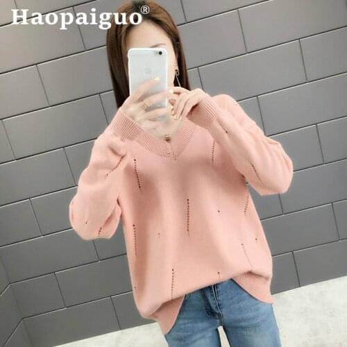 2019 Autumn Sweater Women Hollow Hole Knitted Women Winter Sweater and Pink Pullover Female Tricot Jersey Jumper Pull Femme