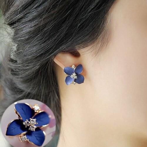 KISSWIFE 2018 New Elegant Noble Blue Flower Ladies Gold Rhinestone Earrings Piercing Brinco Women A Direct Sale E005