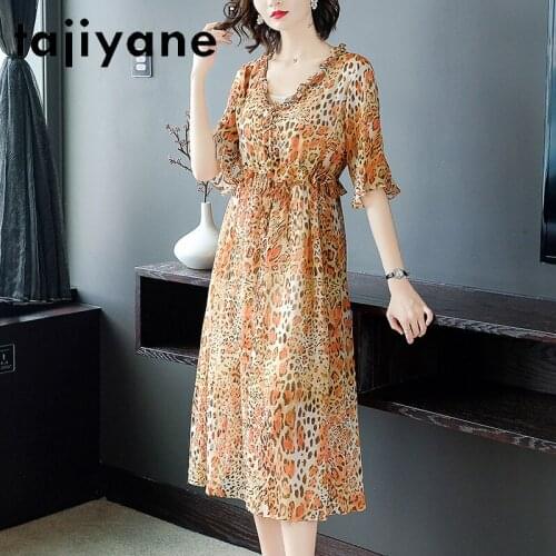 99% Dress Woman Silk Dresses for Women Summer Dress Leopard Printing Real Silk Womens Dresses Robe Longue TN2520