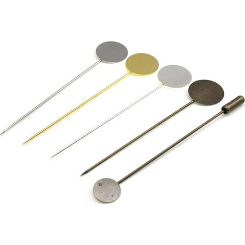 10pcs Round Blank 10 15mm Base Settings 70mm Long Brooch Pins DIY Lapel Dress Jewelry Findings Brooches for Women Accessories