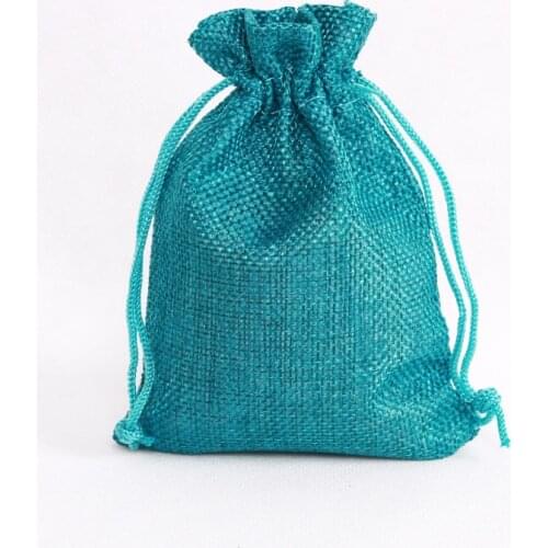 100pcs/lot Lake Blue Jute Bags 10x14cm Small Wedding Gift Bag Drawable Linen Bags Favor Candy Bracelet Packaging Bags