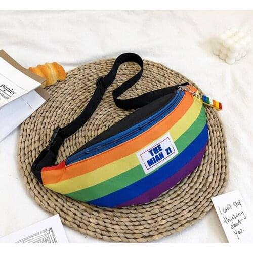 3pcs/lot Women Nylon Rainbow Prints Large Capacity Protable Phone Waist Bag