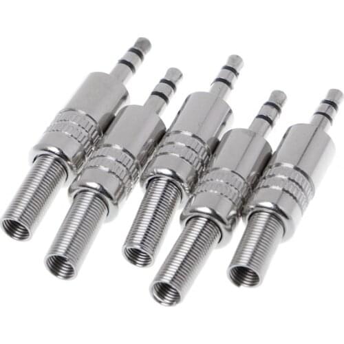 5 Pcs Metal 3.5mm 2 Ring 3 Poles Stereo Jack Plug Cable Solder Adapter Terminal with Spring