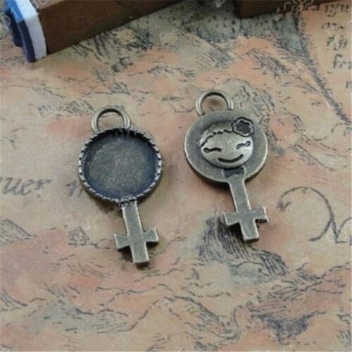 50pcs/lot Antique Bronze Cartoon Girl Face Cabochon Base Settings 12MM Cameo Settings Jewelry Making Keychain Neckalce Pendant