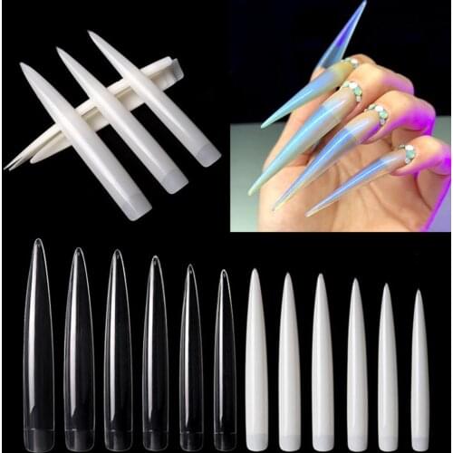 80% Hot Sale 120Pcs/Bag Nail Tips Extra Long Stiletto Shape ABS Natural Thin Extending False Nails for Salon