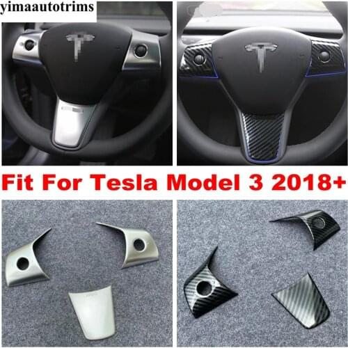 Accessories ABS Carbon Fiber Stlye For Tesla Model 3 2018 2019 2020 Car Steering Wheel Control Button Frame Cover Trim Interior