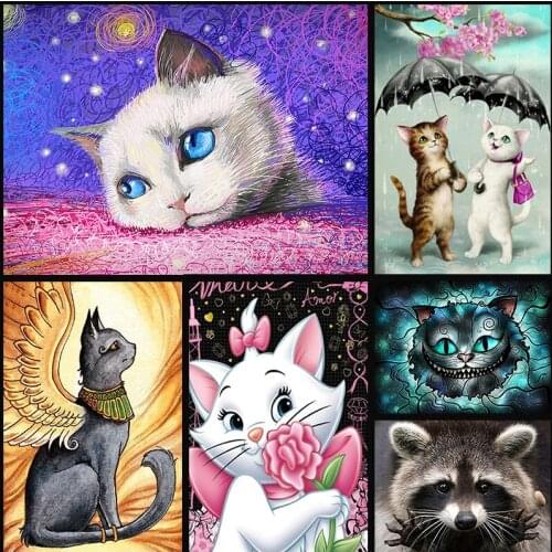 5D DIY Diamond Painting Painted Cartoon Animals Cats Mosaic Embroidery Animal Cross stitch Embroidery Crafts Decoration