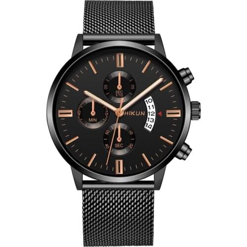 Fashion Luxury Casual Mens quartz Wristwatches Black Steel Belt Watch for Men Stainless Steel Business Sport Waterproof Watches