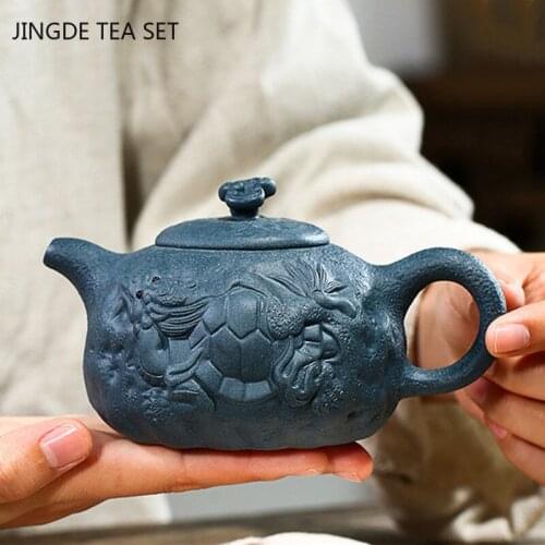 Yixing Boutique Tea Pot Dragon Turtle Purple Clay Teapot Handmade Kettle Raw Ore Azure Mud Teaware Chinese Tea Ceremony 310ml