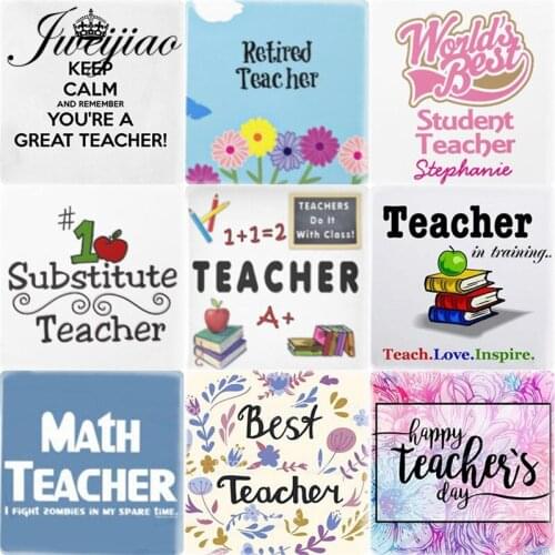 JWEIJIAO Keep Calm and remember you're Great Teacher 12mm Square Shape Glass Cabochon Cameo Charms Settings