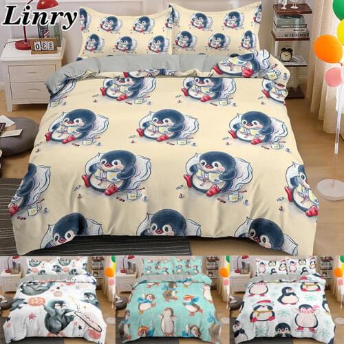 3D Cute Penguin Bedding Set Kids Duvet Cover Set Single Twin Full Double Queen King Size Bedding Animal Quilt Cover Pillowcase