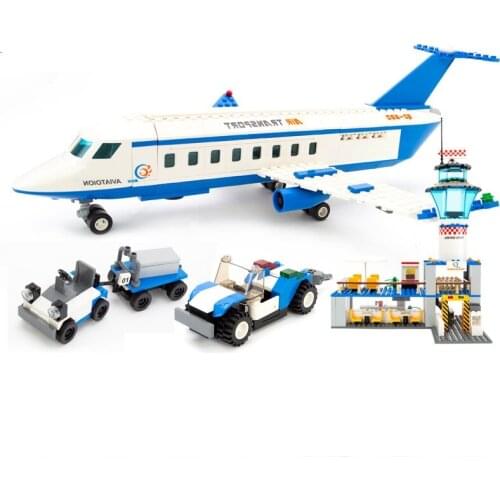 International Airport Aviation Aircraft Model Building Blocks Sets Airplane DIY Creator Bricks Kit Educational Toys for Children